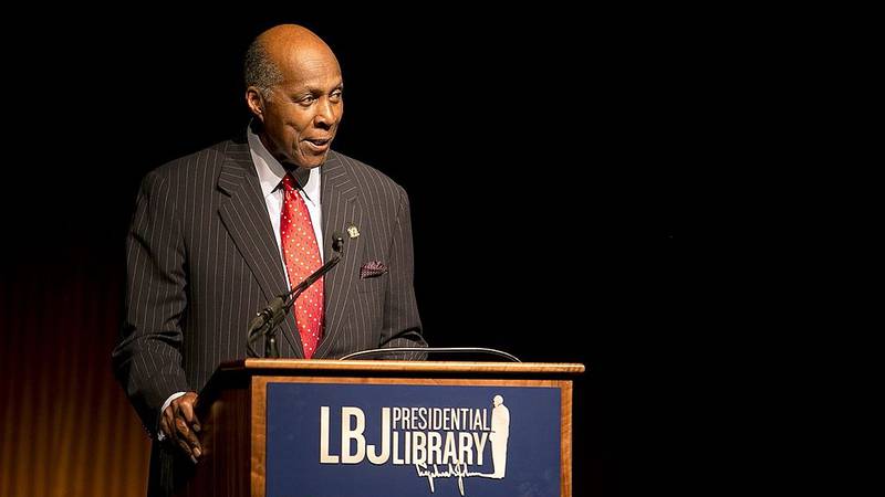 FILE PHOTO: Vernon Jordan, former advisor to President Bill Clinton, introduces Clinton on the second day of the Civil Rights Summit at the LBJ Presidential Library April 9, 2014 in Austin, Texas. Jordan died March 1 at the age of 85.