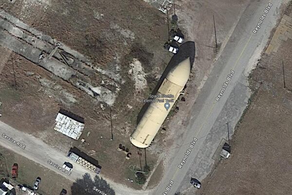 There's An Abandoned Space Shuttle Fuel Tank On The Side Of A Road On The St. John's River